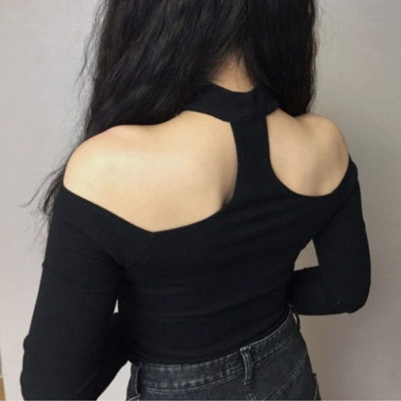 YesStyle Olive Green Off Shoulder Choker Top - Picture 3 of 4